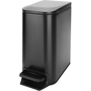 Cesun Cubo de basura pequeño para baño con tapa, cierre suave, pedal escalonado, cubo de basura de acero inoxidable de 6 litros/1.6 galones con cubo interior extraíble, acabado antihuellas (negro