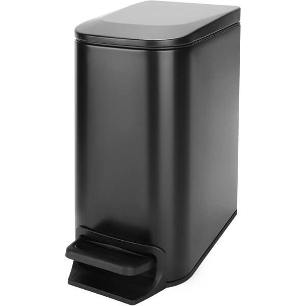 Cesun Cubo de basura pequeño para baño con tapa, cierre suave, pedal escalonado, cubo de basura de acero inoxidable de 6 litros/1.6 galones con cubo interior extraíble, acabado antihuellas (negro