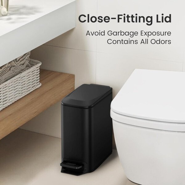 Cesun Cubo de basura pequeño para baño con tapa, cierre suave, pedal escalonado, cubo de basura de acero inoxidable de 6 litros/1.6 galones con cubo interior extraíble, acabado antihuellas (negro - Image 8