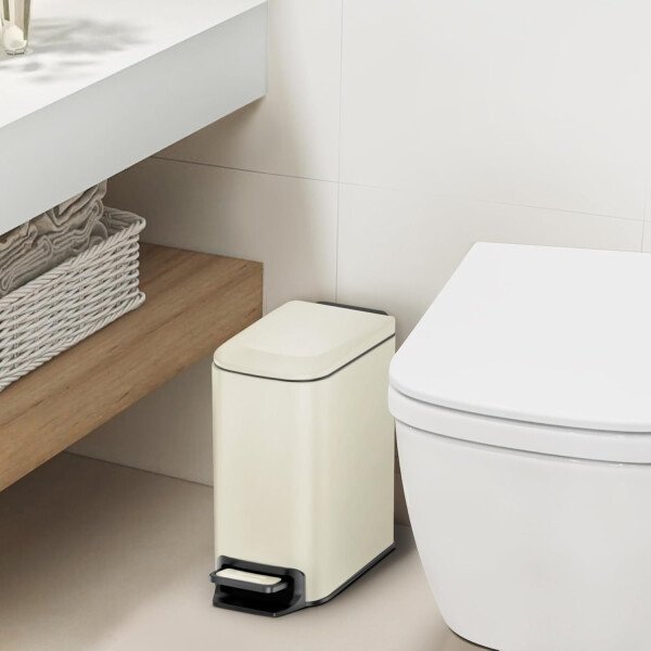 Cesun Cubo de basura pequeño para baño con tapa, cierre suave, pedal escalonado, cubo de basura de acero inoxidable de 6 litros/1.6 galones con cubo interior extraíble, acabado antihuellas (negro - Image 10