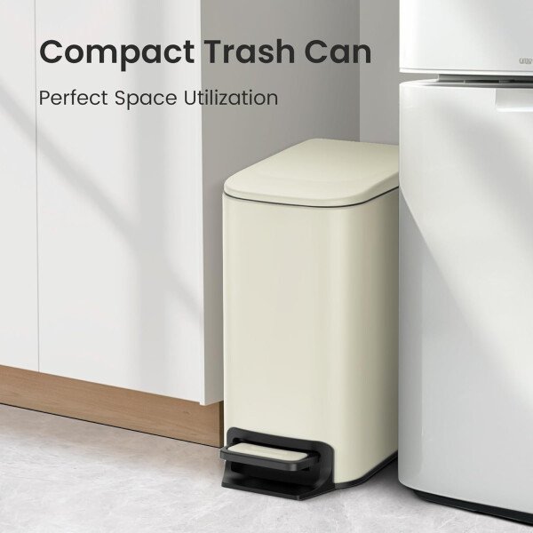Cesun Cubo de basura pequeño para baño con tapa, cierre suave, pedal escalonado, cubo de basura de acero inoxidable de 6 litros/1.6 galones con cubo interior extraíble, acabado antihuellas (negro - Image 11