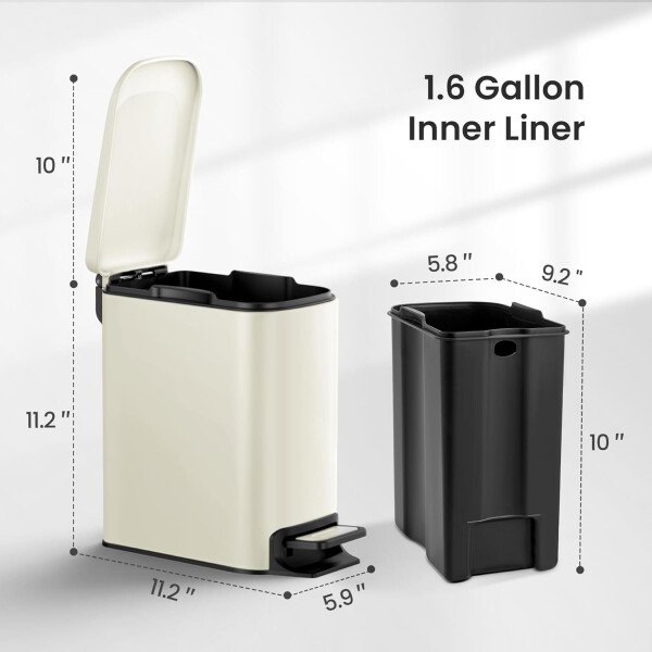 Cesun Cubo de basura pequeño para baño con tapa, cierre suave, pedal escalonado, cubo de basura de acero inoxidable de 6 litros/1.6 galones con cubo interior extraíble, acabado antihuellas (negro - Image 14