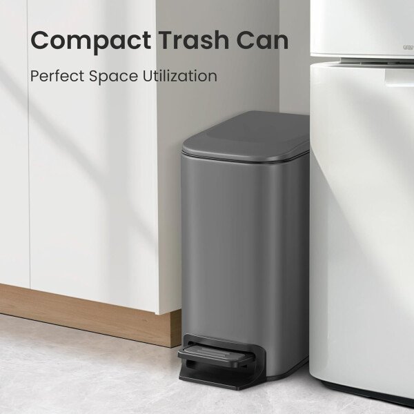 Cesun Cubo de basura pequeño para baño con tapa, cierre suave, pedal escalonado, cubo de basura de acero inoxidable de 6 litros/1.6 galones con cubo interior extraíble, acabado antihuellas (negro - Image 19