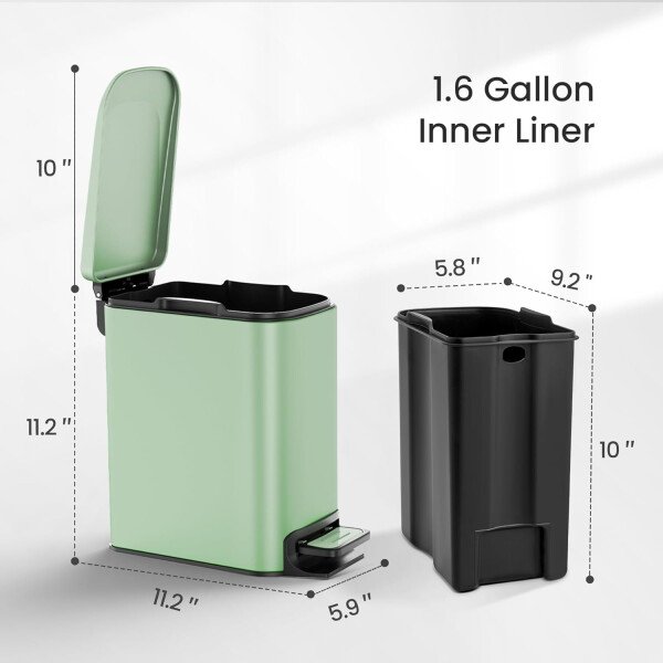Cesun Cubo de basura pequeño para baño con tapa, cierre suave, pedal escalonado, cubo de basura de acero inoxidable de 6 litros/1.6 galones con cubo interior extraíble, acabado antihuellas (negro - Image 30