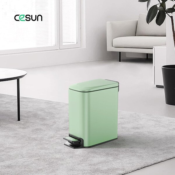 Cesun Cubo de basura pequeño para baño con tapa, cierre suave, pedal escalonado, cubo de basura de acero inoxidable de 6 litros/1.6 galones con cubo interior extraíble, acabado antihuellas (negro - Image 31