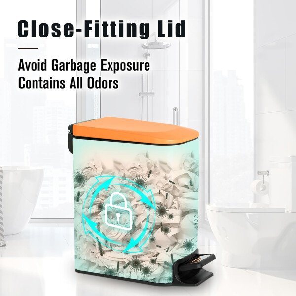 Cesun Cubo de basura pequeño para baño con tapa, cierre suave, pedal escalonado, cubo de basura de acero inoxidable de 6 litros/1.6 galones con cubo interior extraíble, acabado antihuellas (negro - Image 35