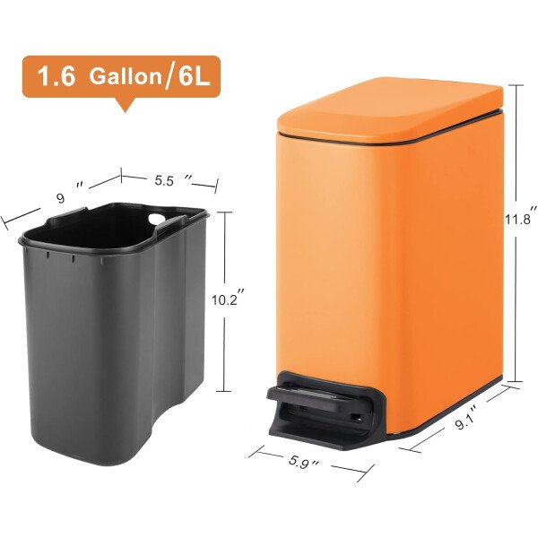 Cesun Cubo de basura pequeño para baño con tapa, cierre suave, pedal escalonado, cubo de basura de acero inoxidable de 6 litros/1.6 galones con cubo interior extraíble, acabado antihuellas (negro - Image 37