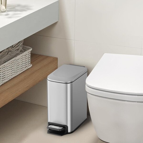 Cesun Cubo de basura pequeño para baño con tapa, cierre suave, pedal escalonado, cubo de basura de acero inoxidable de 6 litros/1.6 galones con cubo interior extraíble, acabado antihuellas (negro - Image 40