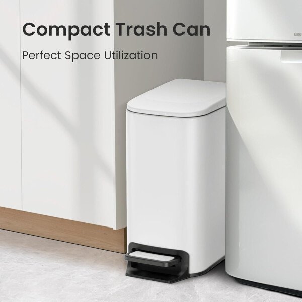 Cesun Cubo de basura pequeño para baño con tapa, cierre suave, pedal escalonado, cubo de basura de acero inoxidable de 6 litros/1.6 galones con cubo interior extraíble, acabado antihuellas (negro - Image 49