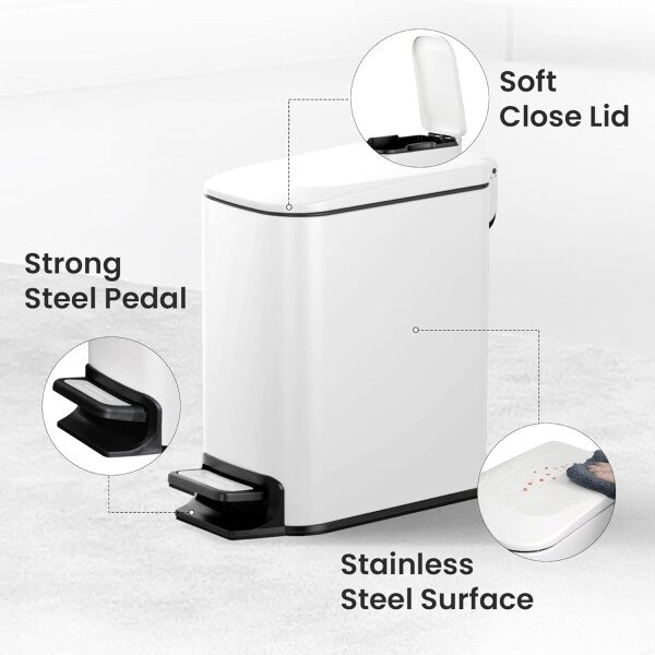 Cesun Cubo de basura pequeño para baño con tapa, cierre suave, pedal escalonado, cubo de basura de acero inoxidable de 6 litros/1.6 galones con cubo interior extraíble, acabado antihuellas (negro - Image 50