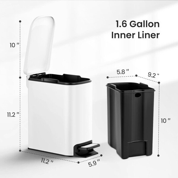 Cesun Cubo de basura pequeño para baño con tapa, cierre suave, pedal escalonado, cubo de basura de acero inoxidable de 6 litros/1.6 galones con cubo interior extraíble, acabado antihuellas (negro - Image 52