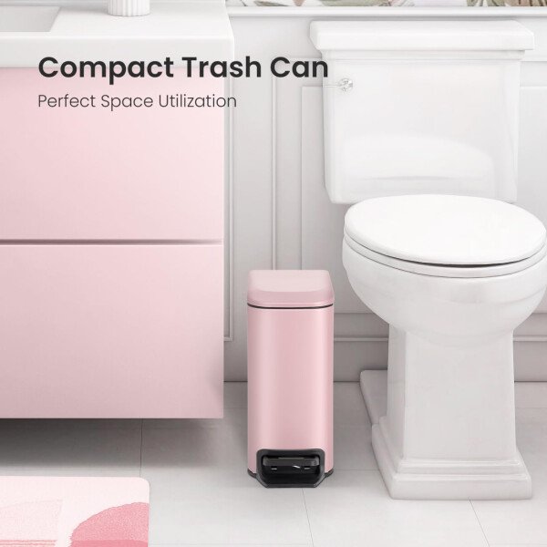 Cesun Cubo de basura pequeño para baño con tapa, cierre suave, pedal escalonado, cubo de basura de acero inoxidable de 6 litros/1.6 galones con cubo interior extraíble, acabado antihuellas (negro - Image 55