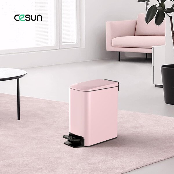 Cesun Cubo de basura pequeño para baño con tapa, cierre suave, pedal escalonado, cubo de basura de acero inoxidable de 6 litros/1.6 galones con cubo interior extraíble, acabado antihuellas (negro - Image 60