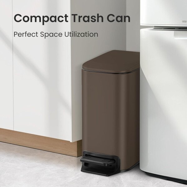 Cesun Cubo de basura pequeño para baño con tapa, cierre suave, pedal escalonado, cubo de basura de acero inoxidable de 6 litros/1.6 galones con cubo interior extraíble, acabado antihuellas (negro - Image 63