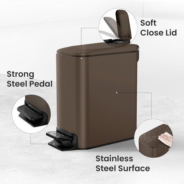 Cesun Cubo de basura pequeño para baño con tapa, cierre suave, pedal escalonado, cubo de basura de acero inoxidable de 6 litros/1.6 galones con cubo interior extraíble, acabado antihuellas (negro - Image 64