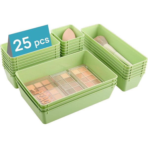 Vtopmart Juego de 25 organizadores de cajones de plástico transparente, 4 tamaños versátiles bandejas organizadoras de cajones de baño y tocador, contenedores de almacenamiento para maquillaje, - Image 37