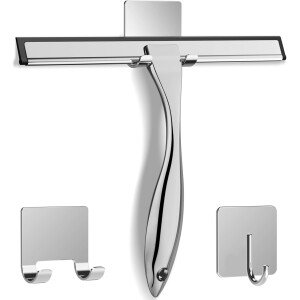 Escobilla de ducha multiusos de acero inoxidable para puerta de vidrio de ducha con 2 ganchos adhesivos, herramienta de limpieza de baño, limpiador de espejo de ventana del hogar, limpieza de paredes