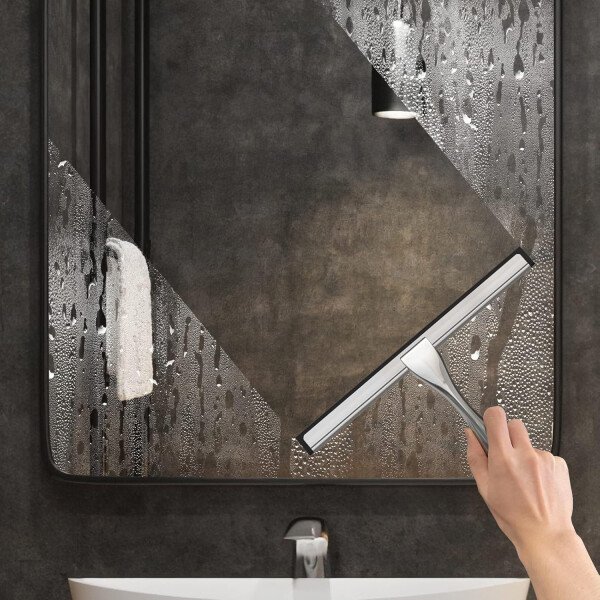 Escobilla de ducha multiusos de acero inoxidable para puerta de vidrio de ducha con 2 ganchos adhesivos, herramienta de limpieza de baño, limpiador de espejo de ventana del hogar, limpieza de paredes - Imagen 4