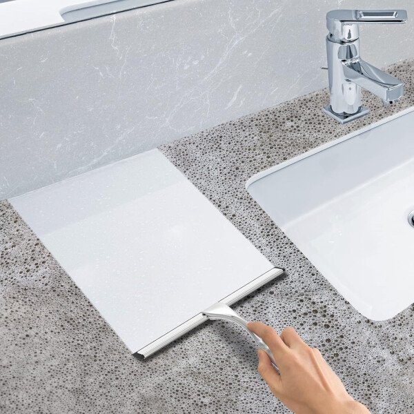 Escobilla de ducha multiusos de acero inoxidable para puerta de vidrio de ducha con 2 ganchos adhesivos, herramienta de limpieza de baño, limpiador de espejo de ventana del hogar, limpieza de paredes - Imagen 5