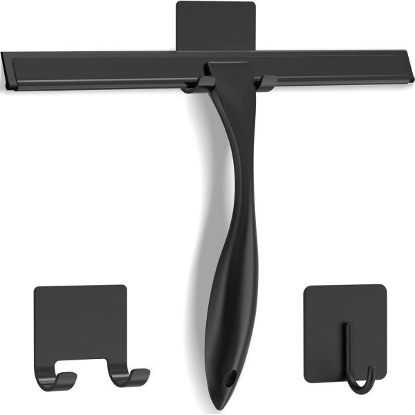 Escobilla de ducha multiusos de acero inoxidable para puerta de vidrio de ducha con 2 ganchos adhesivos, herramienta de limpieza de baño, limpiador de espejo de ventana del hogar, limpieza de paredes - Imagen 8