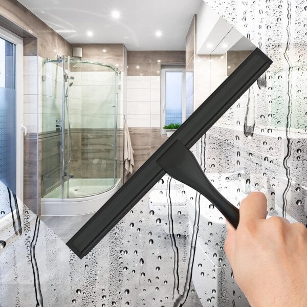 Escobilla de ducha multiusos de acero inoxidable para puerta de vidrio de ducha con 2 ganchos adhesivos, herramienta de limpieza de baño, limpiador de espejo de ventana del hogar, limpieza de paredes - Imagen 10