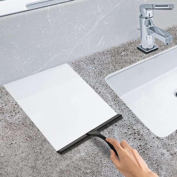 Escobilla de ducha multiusos de acero inoxidable para puerta de vidrio de ducha con 2 ganchos adhesivos, herramienta de limpieza de baño, limpiador de espejo de ventana del hogar, limpieza de paredes - Imagen 12
