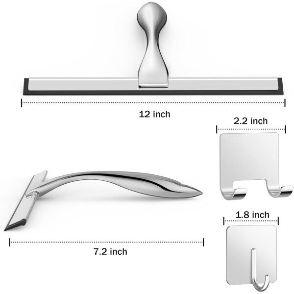 Escobilla de ducha multiusos de acero inoxidable para puerta de vidrio de ducha con 2 ganchos adhesivos, herramienta de limpieza de baño, limpiador de espejo de ventana del hogar, limpieza de paredes - Imagen 16
