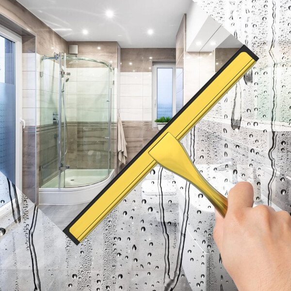 Escobilla de ducha multiusos de acero inoxidable para puerta de vidrio de ducha con 2 ganchos adhesivos, herramienta de limpieza de baño, limpiador de espejo de ventana del hogar, limpieza de paredes - Imagen 24