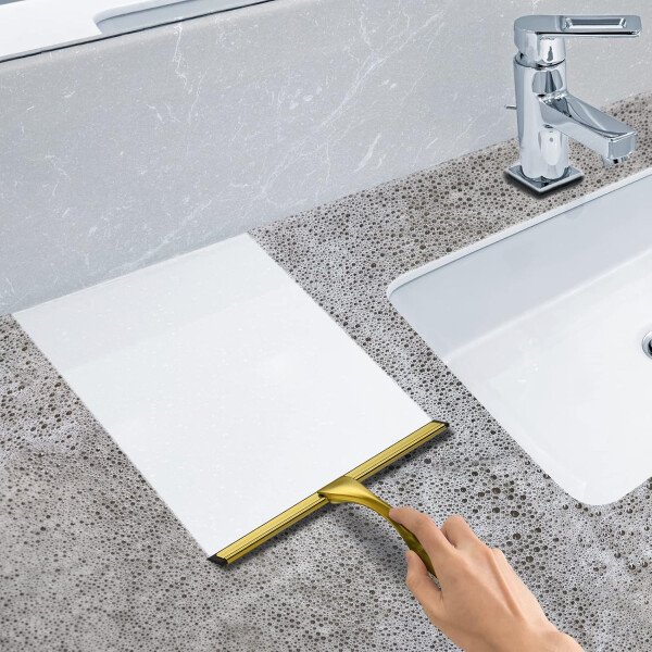Escobilla de ducha multiusos de acero inoxidable para puerta de vidrio de ducha con 2 ganchos adhesivos, herramienta de limpieza de baño, limpiador de espejo de ventana del hogar, limpieza de paredes - Imagen 26