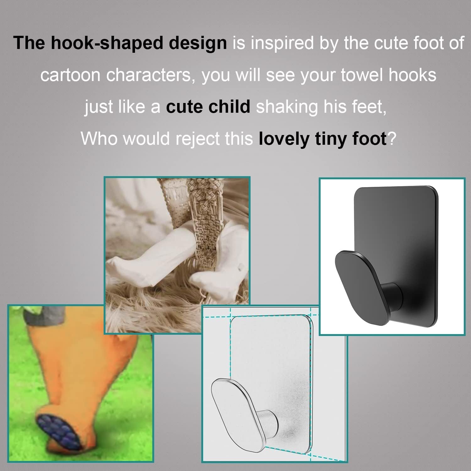 DELITON Ganchos adhesivos – Paquete de 4 ganchos de pared para toallas/abrigos, para baño o cocina (negro mate, acero inoxidable) - Imagen 5