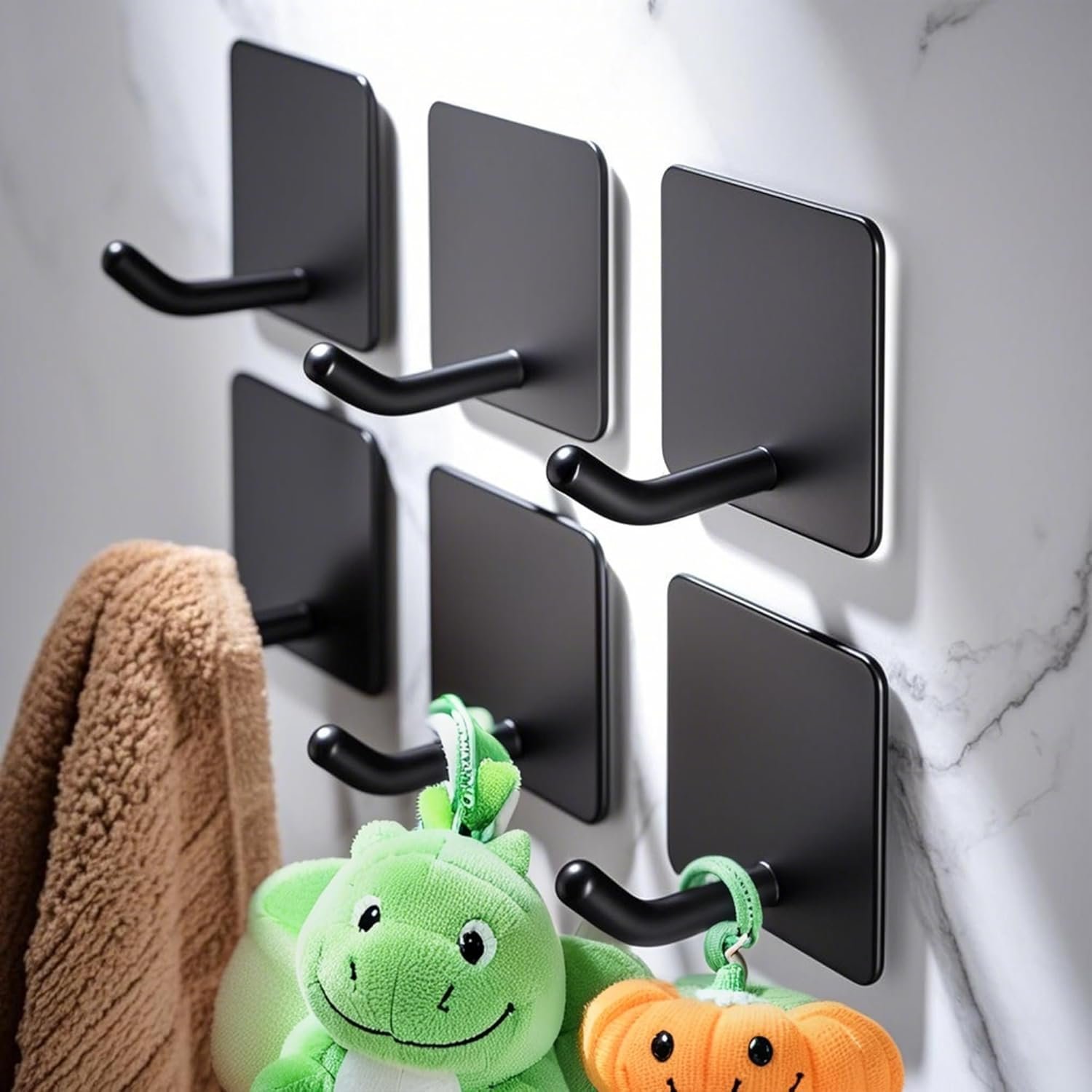 DELITON Ganchos adhesivos – Paquete de 4 ganchos de pared para toallas/abrigos, para baño o cocina (negro mate, acero inoxidable) - Imagen 8