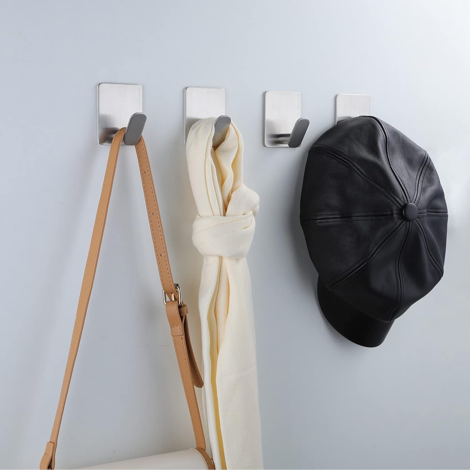 DELITON Ganchos adhesivos – Paquete de 4 ganchos de pared para toallas/abrigos, para baño o cocina (negro mate, acero inoxidable) - Imagen 49