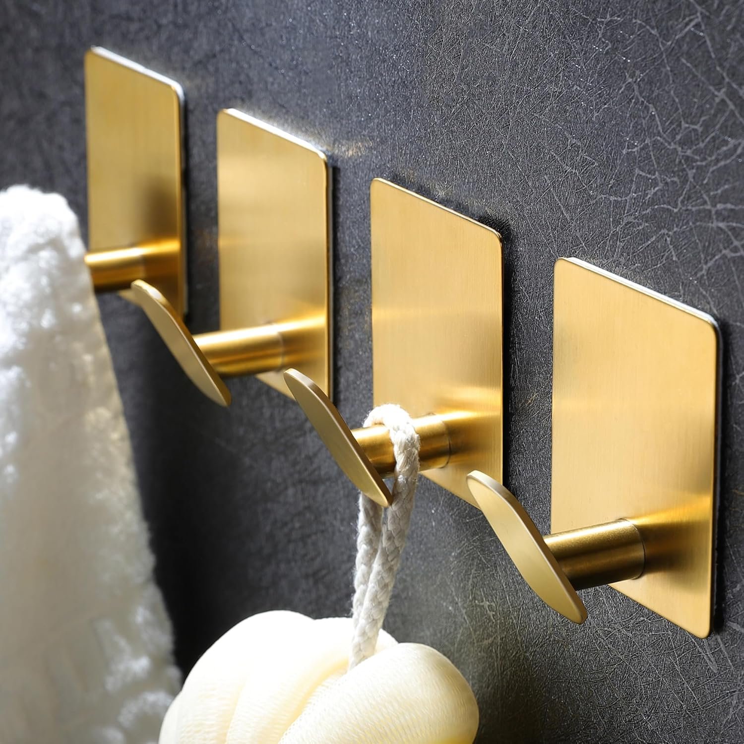 DELITON Ganchos adhesivos – Paquete de 4 ganchos de pared para toallas/abrigos, para baño o cocina (negro mate, acero inoxidable) - Imagen 51