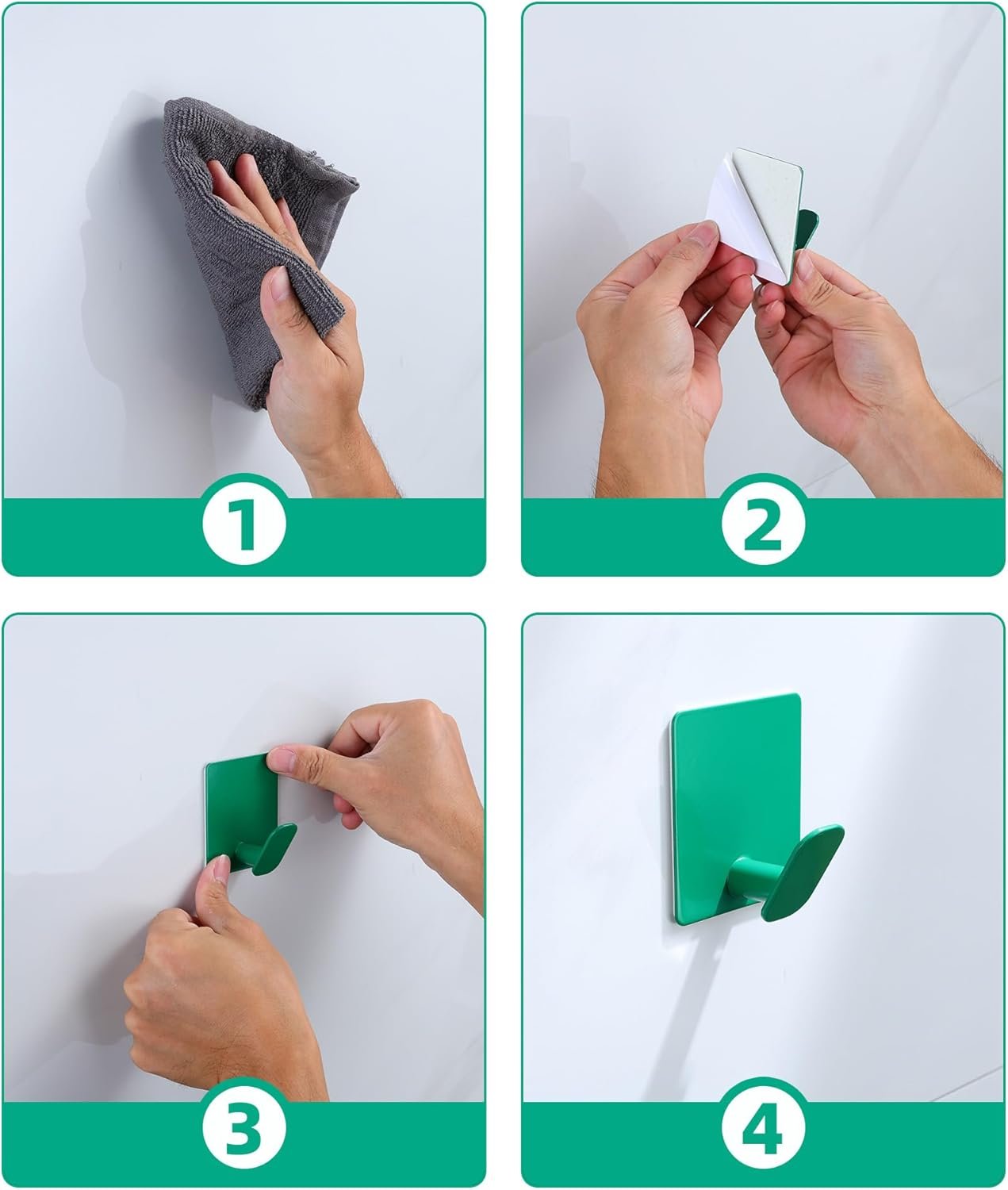 DELITON Ganchos adhesivos – Paquete de 4 ganchos de pared para toallas/abrigos, para baño o cocina (negro mate, acero inoxidable) - Imagen 58