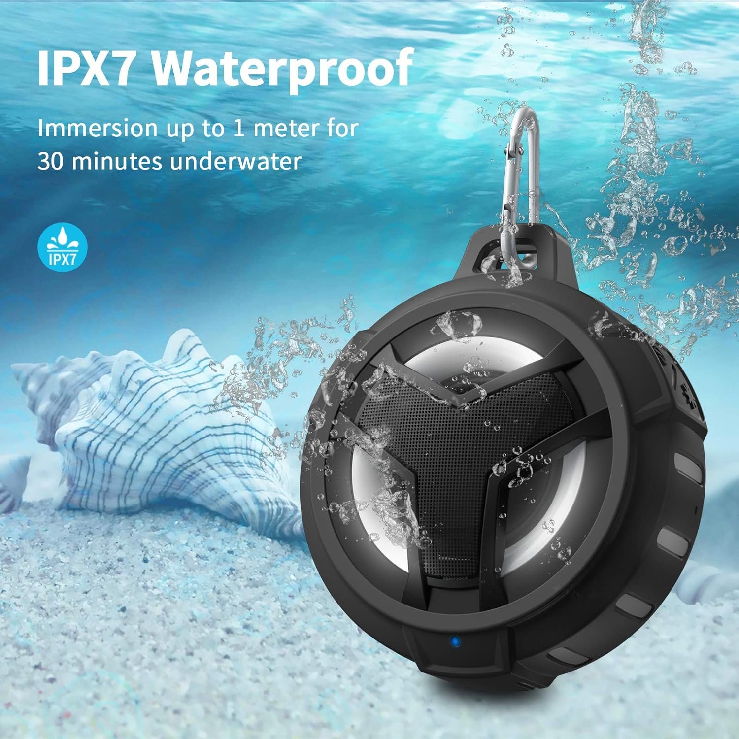 EBODA Altavoz de ducha Bluetooth, altavoces Bluetooth portátiles, altavoz inalámbrico impermeable IP67 con luz LED, flotante, 2000 mAh, estéreo inalámbrico verdadero para kayak, playa, regalos unisex - Imagen 2