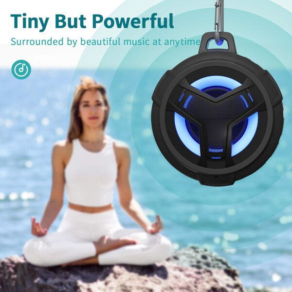 EBODA Altavoz de ducha Bluetooth, altavoces Bluetooth portátiles, altavoz inalámbrico impermeable IP67 con luz LED, flotante, 2000 mAh, estéreo inalámbrico verdadero para kayak, playa, regalos unisex - Imagen 3