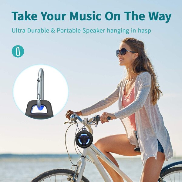 EBODA Altavoz de ducha Bluetooth, altavoces Bluetooth portátiles, altavoz inalámbrico impermeable IP67 con luz LED, flotante, 2000 mAh, estéreo inalámbrico verdadero para kayak, playa, regalos unisex - Imagen 4