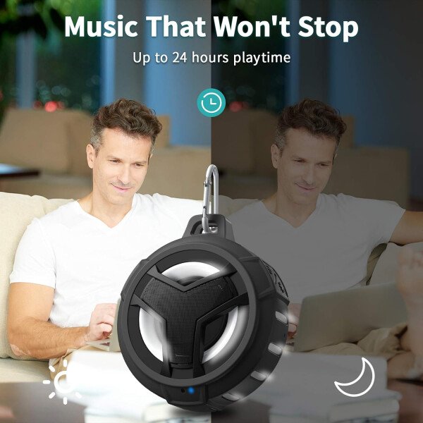 EBODA Altavoz de ducha Bluetooth, altavoces Bluetooth portátiles, altavoz inalámbrico impermeable IP67 con luz LED, flotante, 2000 mAh, estéreo inalámbrico verdadero para kayak, playa, regalos unisex - Imagen 5