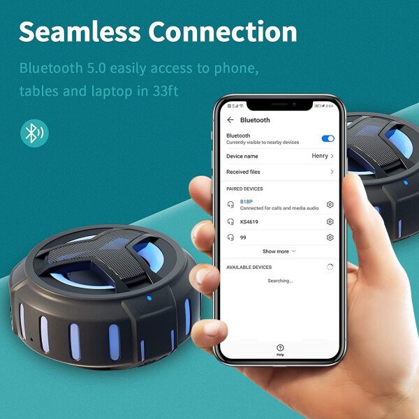 EBODA Altavoz de ducha Bluetooth, altavoces Bluetooth portátiles, altavoz inalámbrico impermeable IP67 con luz LED, flotante, 2000 mAh, estéreo inalámbrico verdadero para kayak, playa, regalos unisex - Imagen 6