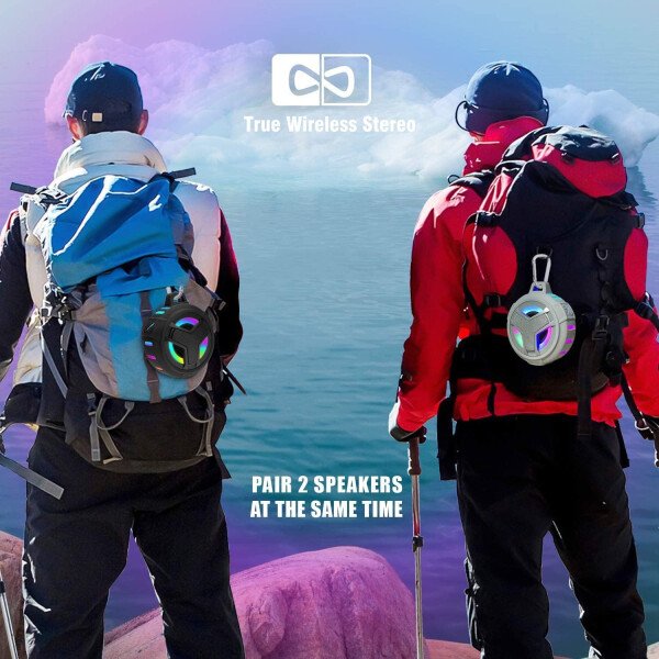 EBODA Altavoz de ducha Bluetooth, altavoces Bluetooth portátiles, altavoz inalámbrico impermeable IP67 con luz LED, flotante, 2000 mAh, estéreo inalámbrico verdadero para kayak, playa, regalos unisex - Imagen 7