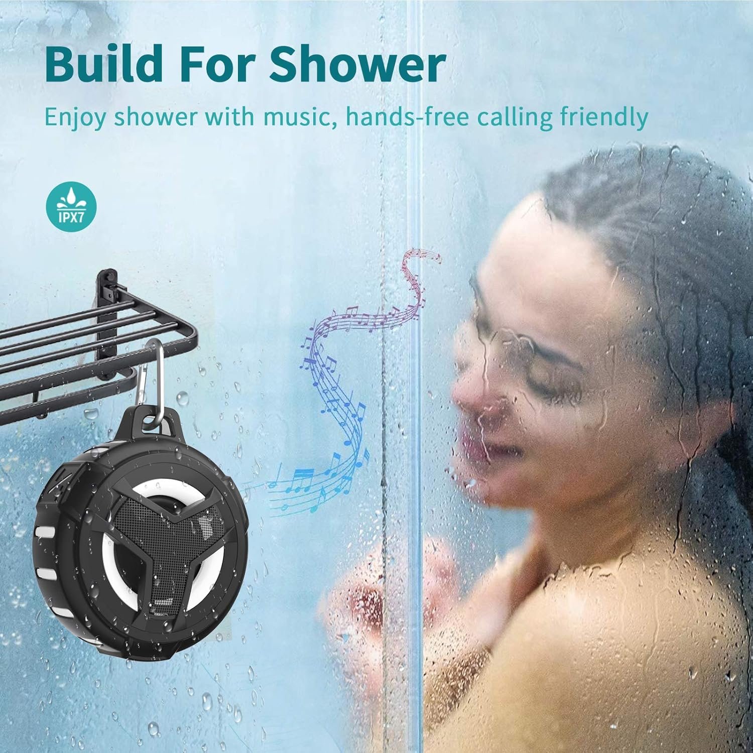EBODA Altavoz de ducha Bluetooth, altavoces Bluetooth portátiles, altavoz inalámbrico impermeable IP67 con luz LED, flotante, 2000 mAh, estéreo inalámbrico verdadero para kayak, playa, regalos unisex - Imagen 8