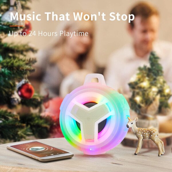 EBODA Altavoz de ducha Bluetooth, altavoces Bluetooth portátiles, altavoz inalámbrico impermeable IP67 con luz LED, flotante, 2000 mAh, estéreo inalámbrico verdadero para kayak, playa, regalos unisex - Imagen 14