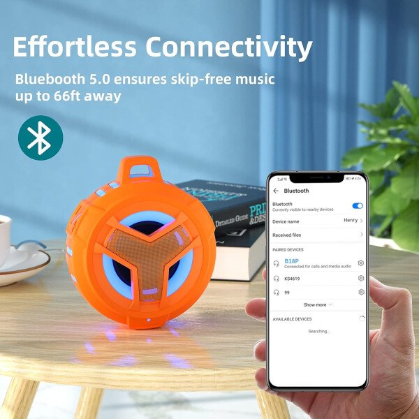 EBODA Altavoz de ducha Bluetooth, altavoces Bluetooth portátiles, altavoz inalámbrico impermeable IP67 con luz LED, flotante, 2000 mAh, estéreo inalámbrico verdadero para kayak, playa, regalos unisex - Imagen 23