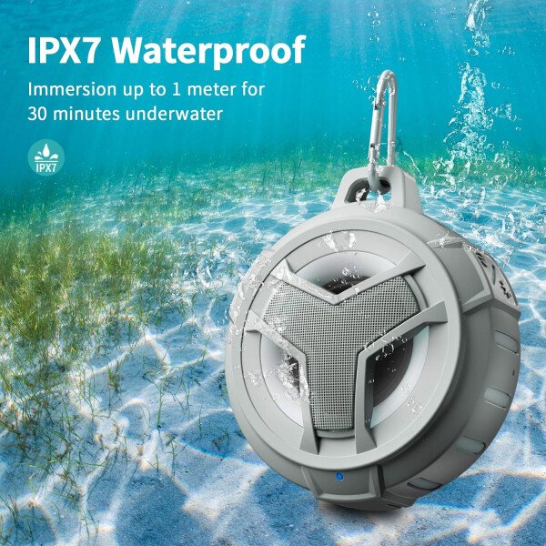 EBODA Altavoz de ducha Bluetooth, altavoces Bluetooth portátiles, altavoz inalámbrico impermeable IP67 con luz LED, flotante, 2000 mAh, estéreo inalámbrico verdadero para kayak, playa, regalos unisex - Imagen 28