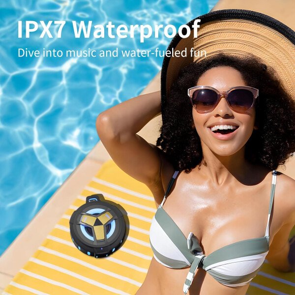 EBODA Altavoz de ducha Bluetooth, altavoces Bluetooth portátiles, altavoz inalámbrico impermeable IP67 con luz LED, flotante, 2000 mAh, estéreo inalámbrico verdadero para kayak, playa, regalos unisex - Imagen 43
