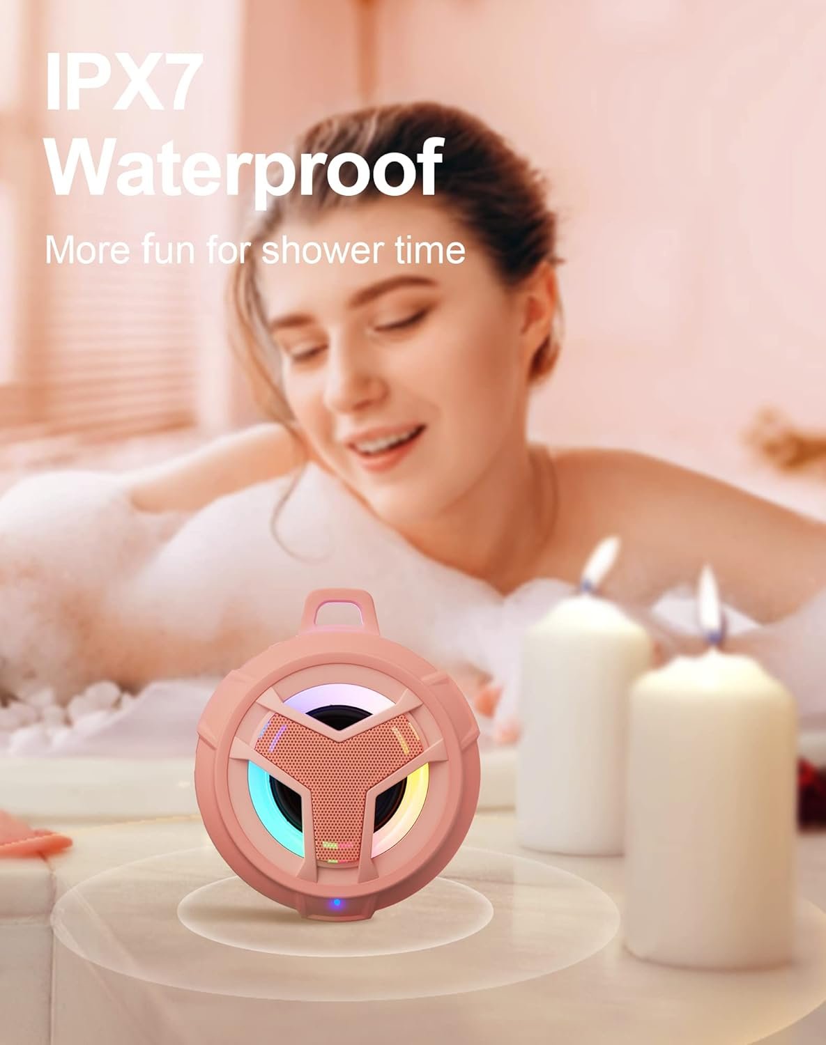 EBODA Altavoz de ducha Bluetooth, altavoces Bluetooth portátiles, altavoz inalámbrico impermeable IP67 con luz LED, flotante, 2000 mAh, estéreo inalámbrico verdadero para kayak, playa, regalos unisex - Imagen 54