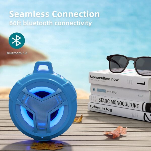 EBODA Altavoz de ducha Bluetooth, altavoces Bluetooth portátiles, altavoz inalámbrico impermeable IP67 con luz LED, flotante, 2000 mAh, estéreo inalámbrico verdadero para kayak, playa, regalos unisex - Imagen 75