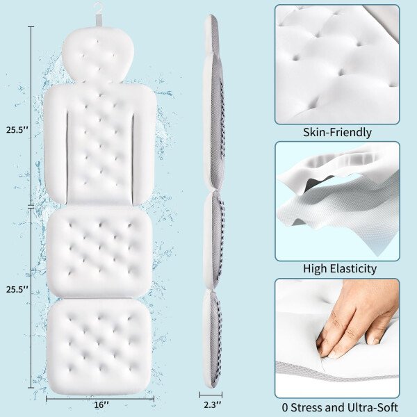 Almohada de baño de cuerpo completo para bañera, cojín grueso para bañera con bolsa de lavandería, almohada de lujo para baño para reposacabezas cuello y espalda, color blanco, 51 x 16 pulgadas - Image 4