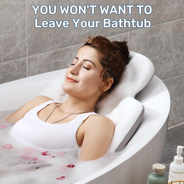Almohada de baño de cuerpo completo para bañera, cojín grueso para bañera con bolsa de lavandería, almohada de lujo para baño para reposacabezas cuello y espalda, color blanco, 51 x 16 pulgadas - Image 5