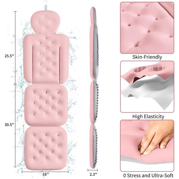 Almohada de baño de cuerpo completo para bañera, cojín grueso para bañera con bolsa de lavandería, almohada de lujo para baño para reposacabezas cuello y espalda, color blanco, 51 x 16 pulgadas - Image 10